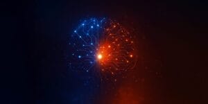 Futuristic illustration of data transforming from cold storage to AI-powered intelligence through Qumulo’s Cloud Data Fabric in the enterprise cloud.